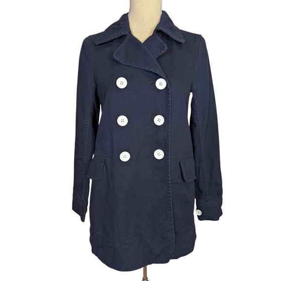 J. Crew Canvas Double Breasted Pea Coat Blue Size 2 - Picture 1 of 16